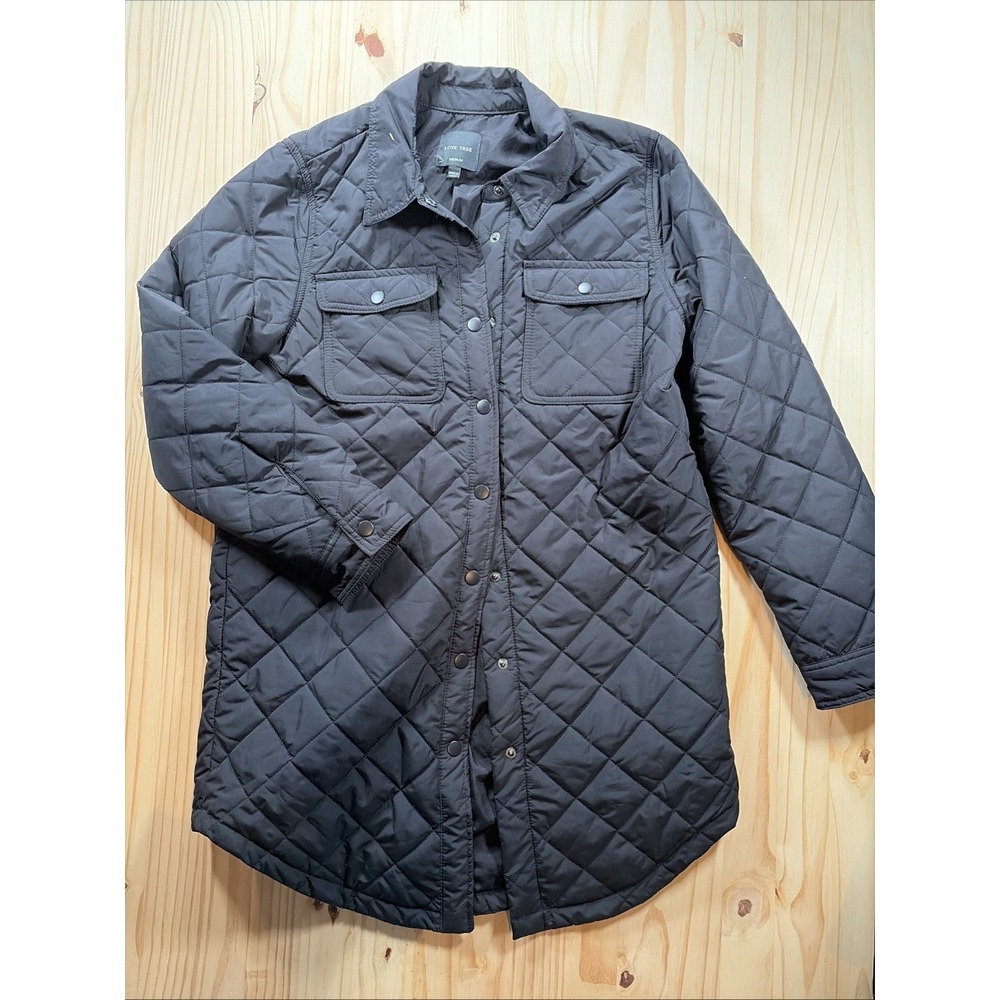 Love Tree Women's Sz Medium Black Quilted Shacket Snap Front Jacket Lightweight